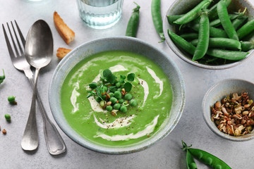 Summer cream soup with micro green sprouts