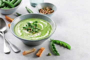 Summer cream soup with micro green sprouts
