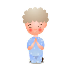 Cute little boy offer prayer with closed eyes