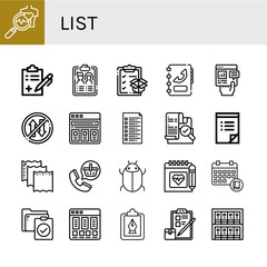 Set of list icons such as Health check, Medical report, Guest list, Clipboard, Phone book, Report, Priority, Price list, Verification, To do Paper, Order, Tick ,