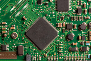 Photo of a green circuit board. photo for background.