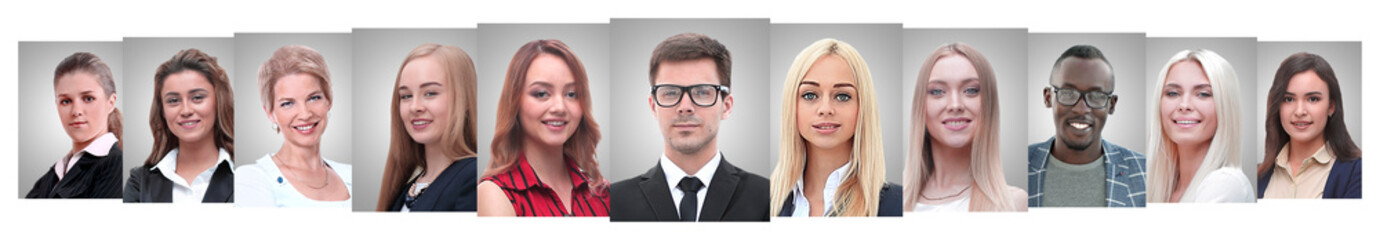 panoramic collage of portraits of successful business people