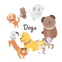 Various dogs in cartoon style set