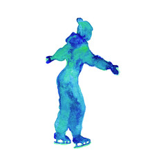 Watercolor skate boy silhouette 
