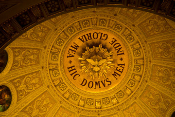 Turin, Italy, 27 June 2019: Interior of the Sanctuary of Mary. Help of Christians of the Faithful in Turin A dome with a dove that is a symbol of the Holy Spirit