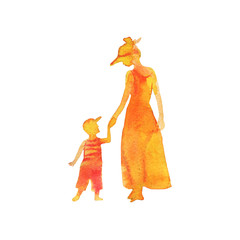 Watercolor silhouette of family