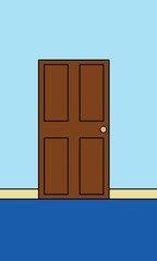 wooden door inside living room interior design vector illustration