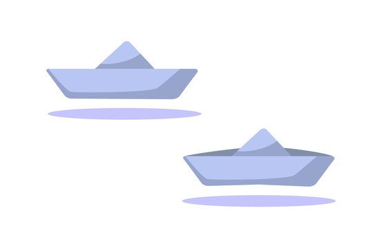 Set of two paper boats icons isolated on white background. Cartoon ships. Flat Vector Illustration