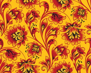 Floral seamless pattern. Flower ornament. Ornamental flourish background in traditional folk russian style