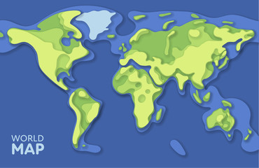 Vector paper earth world map. Modern style 3d color illustration of continents with shadows and elevation. Globe design element for travel, infographic, report, advertisment.