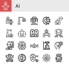 Set of ai icons such as Robot, Robotics, Artificial intelligence, Chatbot, Commandments, AI, Analyst, Turing , ai