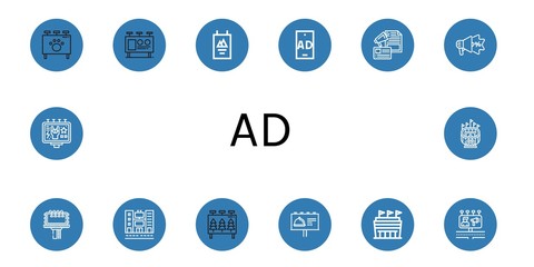 Set of ad icons such as Billboard, Poster, Ad, Advertising, Stadium, Billboards , ad