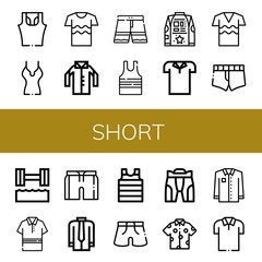 Set of short icons such as Sleeveless shirt, Shirt, Shorts, Polo shirt, Short, Hydrotherapy, Pant , short