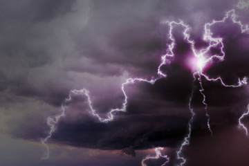 Fototapeta na wymiar Sky with heavy rainy clouds and lightnings. Thunderstorm