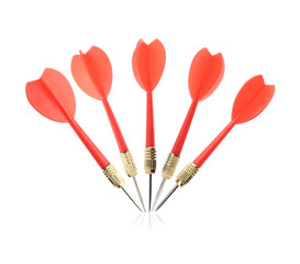 Many red sharp darts on white background