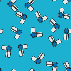 Seamless pattern, texture from modern digital video cameras for shooting films and videos, technology isolated on blue background. Vector illustration