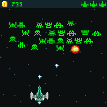 Retro video game, screen, arcade space warships, shooting, background map, vector graphic design illustration. 16 bit, 8 bit . Space place. Battles under the stars. Old computer games.