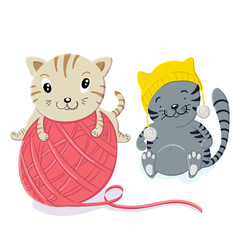 Cute kittens play with a woolen ball in the style