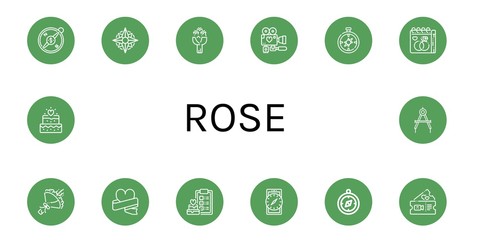 Set of rose icons such as Compass, Roses, Wedding day, Bouquet, Wedding, Romantic , rose