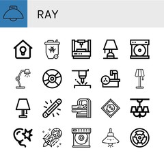 Set of ray icons such as Light, Lighting, Radioactive, Laser, Compact disc, Lamp, Magnetic resonance, Glow, Mri, X ray, Burst, Dvd player , ray