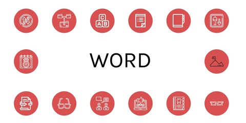 Set of word icons such as Priority, Download file, Abc block, To do list, Agenda, Feedback, d glasses, Wedding date, Mission , word