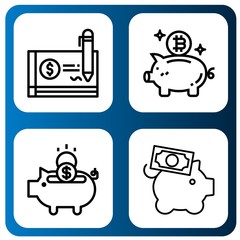 Set of invest icons such as Cheque, Piggy bank , invest