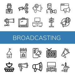 Set of broadcasting icons such as Journalist, Megaphone, Tv, Loudspeaker, Paparazzi, Signaling, Tower, Antenna, Television , broadcasting