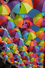 Fototapeta na wymiar the colorful umbrella at the street on the sky.