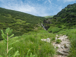 Sarafiovy vodopad waterfall in Beautiful summer mountain landscape near Ziarska chata in Ziarska dolina valley in Western Tatras mountains in Slovakia © Kristyna