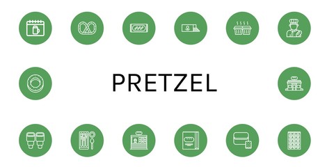 Set of pretzel icons such as Oktoberfest, Pretzel, Bread, Loaf, Muffin, Baker, Pastry, Churros, Bakery, Bagel , pretzel