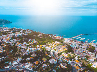 buildings in the mountains at ischia island from the drone view