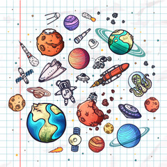Astronomy set of doodles vector eps10 illustration concept.