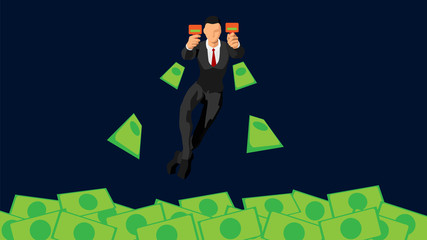 businessmen throw paper money with tools. flat vector characters with solid colors. blank template for business themes.