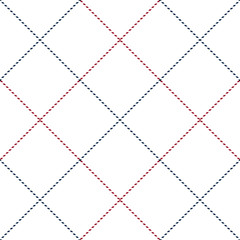 Seamless diagonal white red and blue textile plaid check tattersall pattern vector