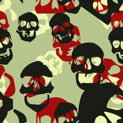 Seamless elite gray red and black military fashion human skulls camouflage pattern vector