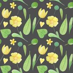 Fototapeten seamless pattern with cute watercolor illustration of stylized flowers. © NataliaArkusha