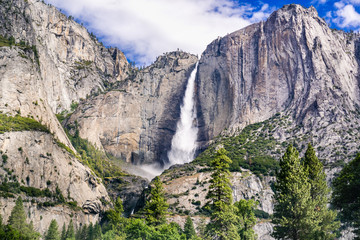 Fototapeta na wymiar Upper Yosemite Falls as seen from Yosemite Valley, Yosemite National Park, California