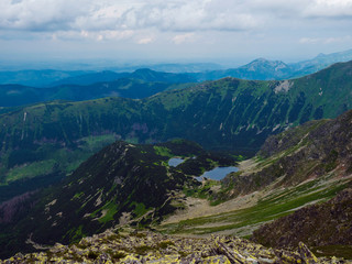 view from Banikov peak on Western Tatra mountains or Rohace panorama. Sharp green mountains ostry...