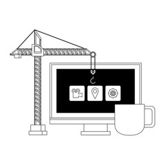 maintenance support technology web cartoon in black and white