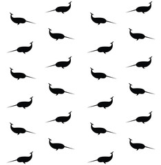 Vector seamless pattern of black narwhal silhouette isolated on white background - obrazy, fototapety, plakaty
