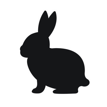 Vector flat black rabbit bunny silhouette isolated on white background
