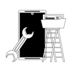 maintenance support technology web cartoon in black and white