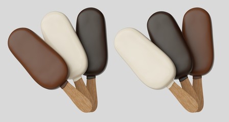 Three chocolate ice cream, dark chocolate and white chocolate. - obrazy, fototapety, plakaty