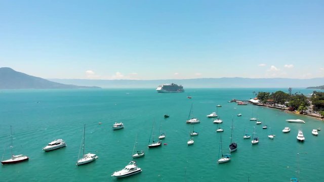 Aerial view or cruise ship in Buzios Brazil