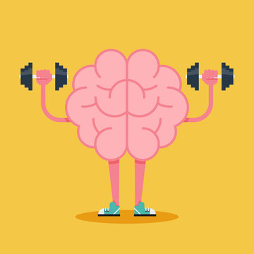 Brain Training With Dumbbell Flat Design. Creative Idea Concept