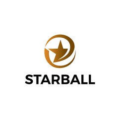 Golden star inside swirl circle globe logo design
