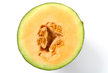 hami melon cross section on white background