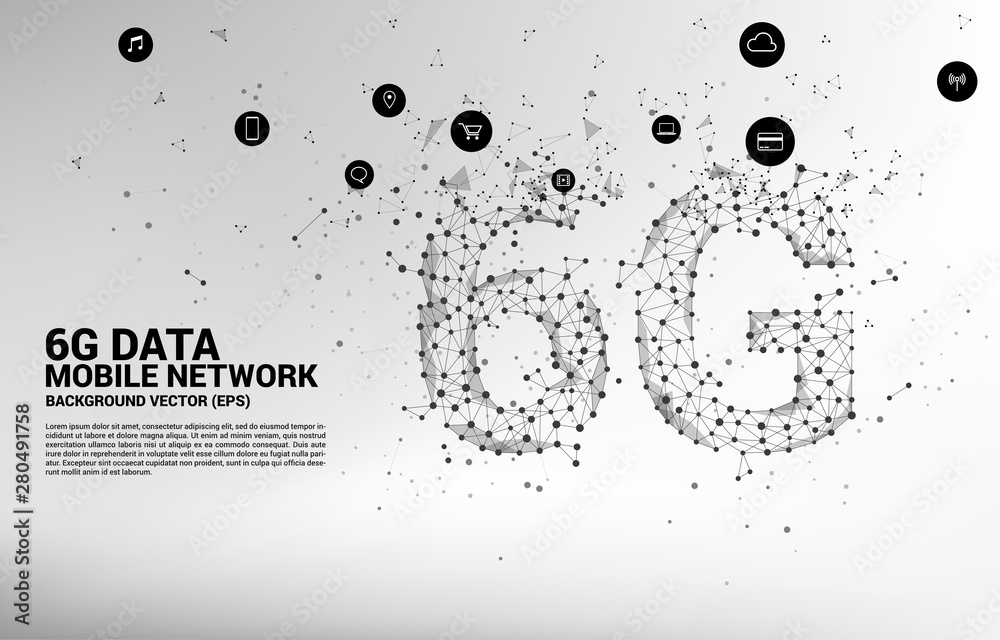 Poster Vector Polygon dot connect line shaped 6G mobile network. Concept for mobile phone data technology.