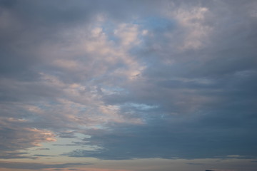 look up to blue and white sunset cloud sky. Wide angle and perspective