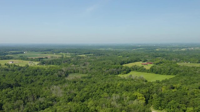 Holy Hill National Shrine of Mary, Wisconsin, USA, aerial view with backwards flight movement to reveal. Drone shot